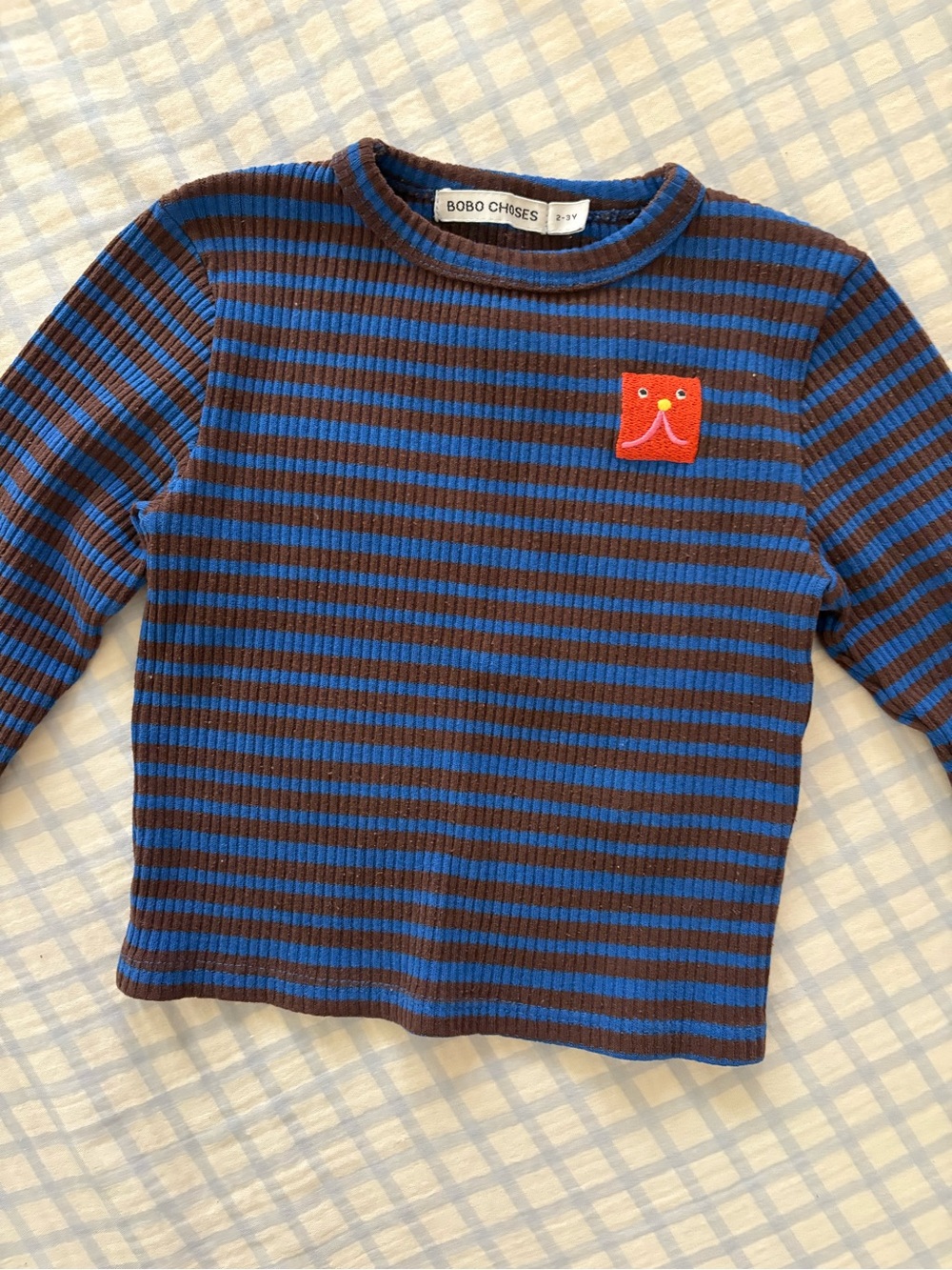 Bobo Choses Blue and Brown Striped Long Sleeve Tee cotton knit ribbed